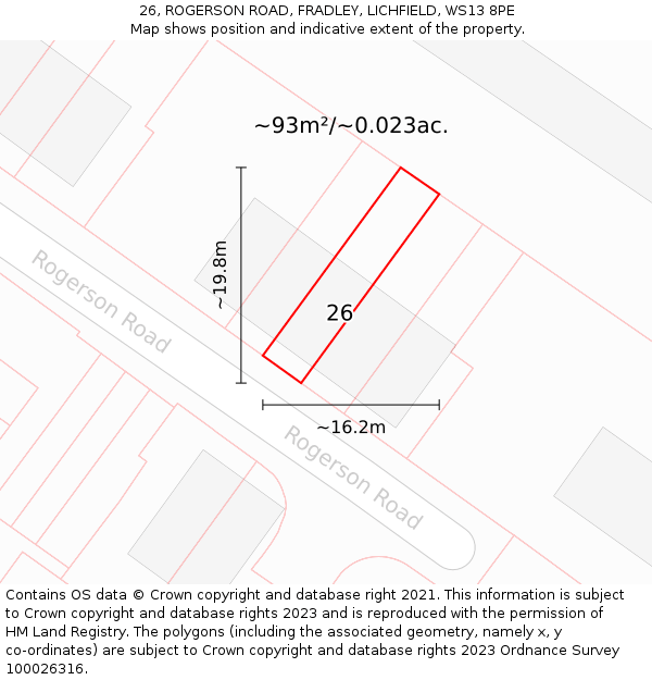 26, ROGERSON ROAD, FRADLEY, LICHFIELD, WS13 8PE: Plot and title map