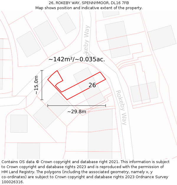 26, ROKEBY WAY, SPENNYMOOR, DL16 7FB: Plot and title map