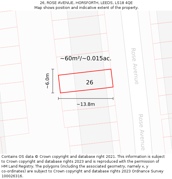 26, ROSE AVENUE, HORSFORTH, LEEDS, LS18 4QE: Plot and title map