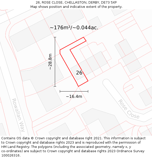 26, ROSE CLOSE, CHELLASTON, DERBY, DE73 5XP: Plot and title map