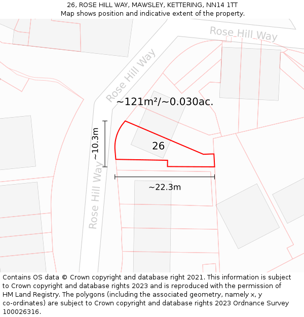 26, ROSE HILL WAY, MAWSLEY, KETTERING, NN14 1TT: Plot and title map