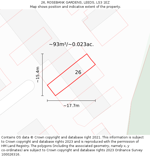 26, ROSEBANK GARDENS, LEEDS, LS3 1EZ: Plot and title map