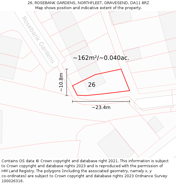 26, ROSEBANK GARDENS, NORTHFLEET, GRAVESEND, DA11 8RZ: Plot and title map
