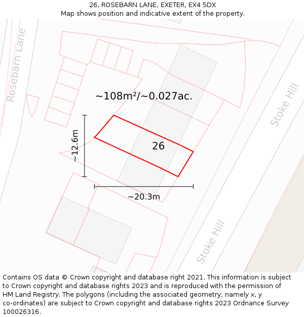 26, ROSEBARN LANE, EXETER, EX4 5DX: Plot and title map
