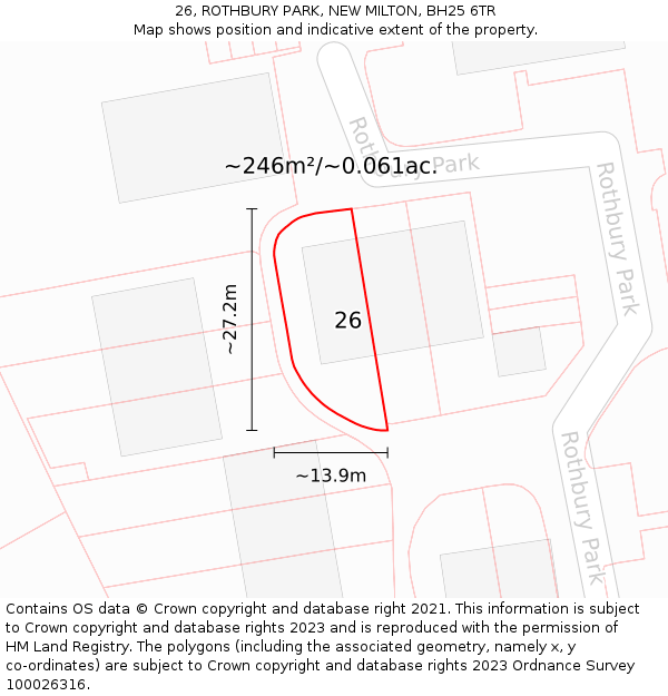 26, ROTHBURY PARK, NEW MILTON, BH25 6TR: Plot and title map
