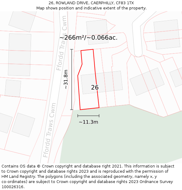26, ROWLAND DRIVE, CAERPHILLY, CF83 1TX: Plot and title map