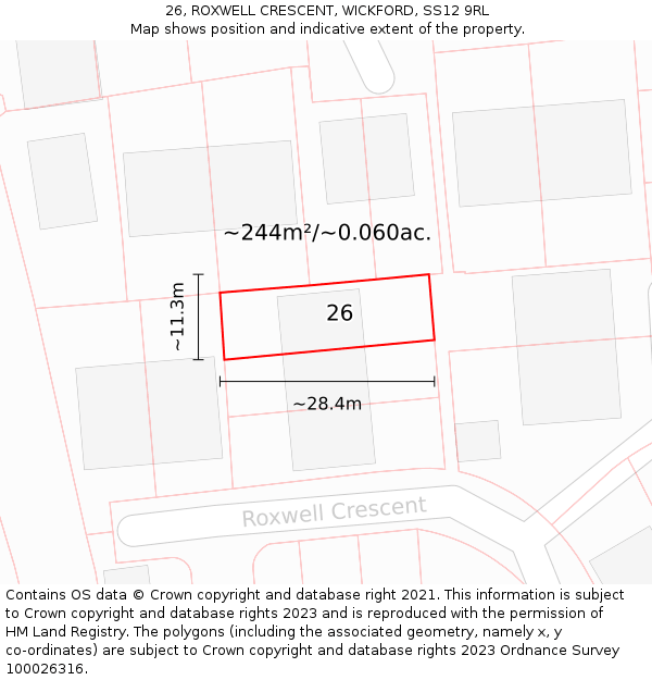 26, ROXWELL CRESCENT, WICKFORD, SS12 9RL: Plot and title map