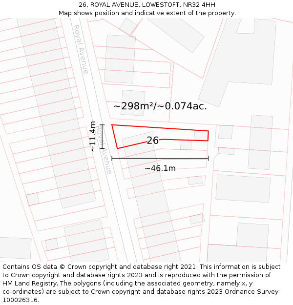 26, ROYAL AVENUE, LOWESTOFT, NR32 4HH: Plot and title map