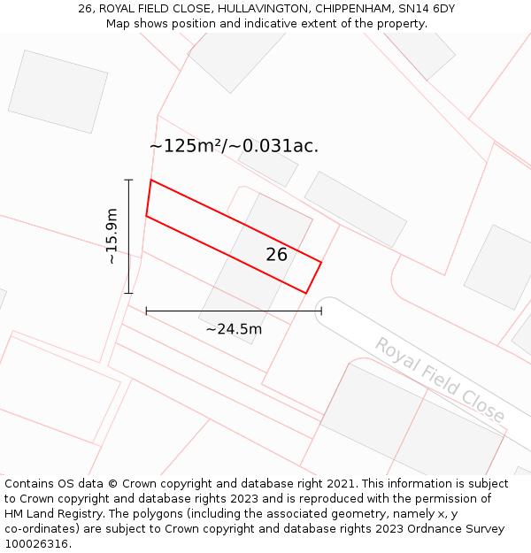 26, ROYAL FIELD CLOSE, HULLAVINGTON, CHIPPENHAM, SN14 6DY: Plot and title map