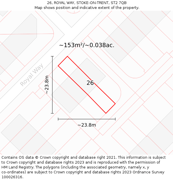 26, ROYAL WAY, STOKE-ON-TRENT, ST2 7QB: Plot and title map