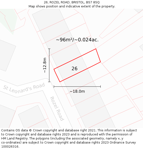 26, ROZEL ROAD, BRISTOL, BS7 8SQ: Plot and title map