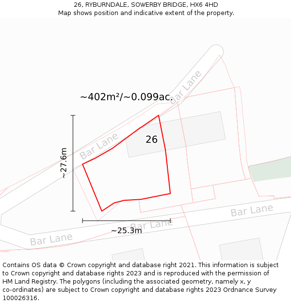 26, RYBURNDALE, SOWERBY BRIDGE, HX6 4HD: Plot and title map
