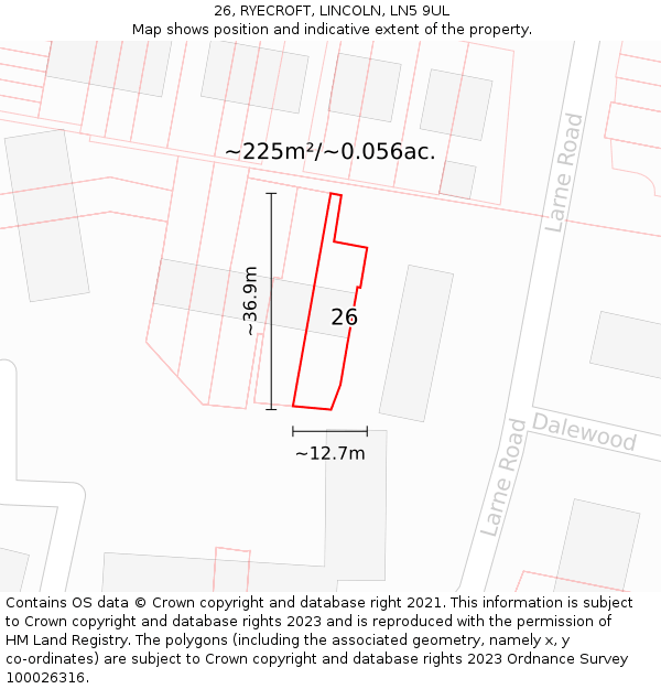 26, RYECROFT, LINCOLN, LN5 9UL: Plot and title map