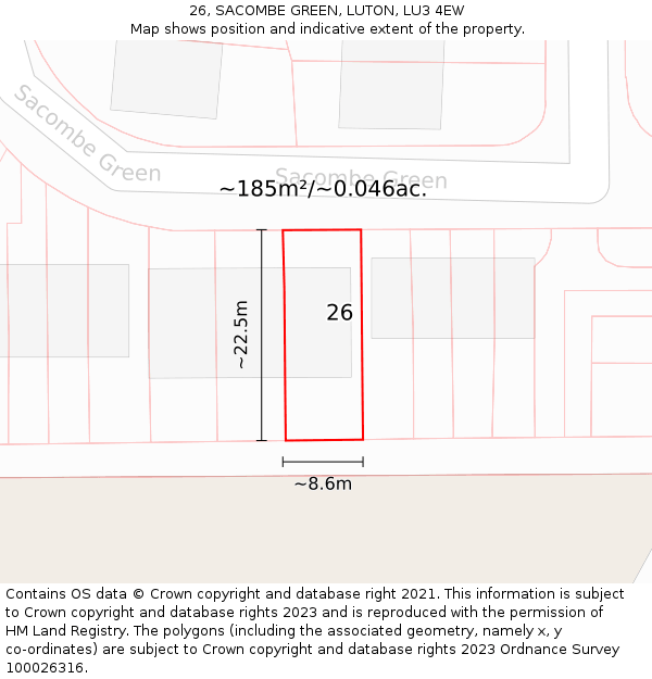 26, SACOMBE GREEN, LUTON, LU3 4EW: Plot and title map