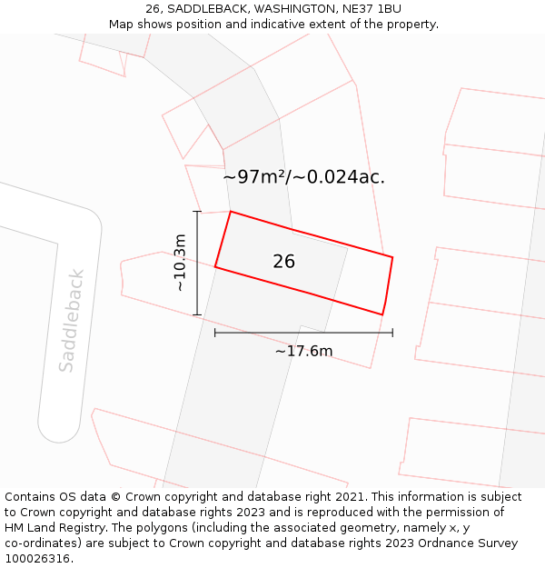 26, SADDLEBACK, WASHINGTON, NE37 1BU: Plot and title map