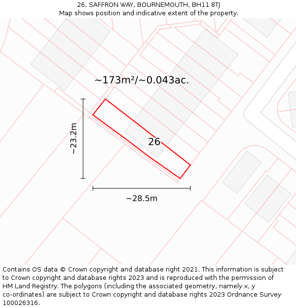 26, SAFFRON WAY, BOURNEMOUTH, BH11 8TJ: Plot and title map