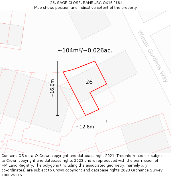 26, SAGE CLOSE, BANBURY, OX16 1UU: Plot and title map