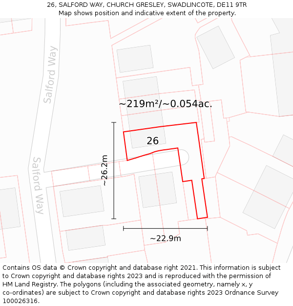 26, SALFORD WAY, CHURCH GRESLEY, SWADLINCOTE, DE11 9TR: Plot and title map
