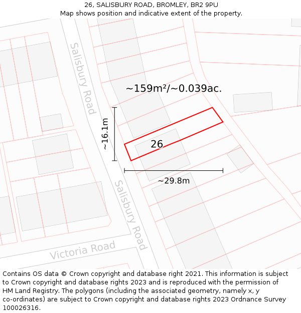26, SALISBURY ROAD, BROMLEY, BR2 9PU: Plot and title map
