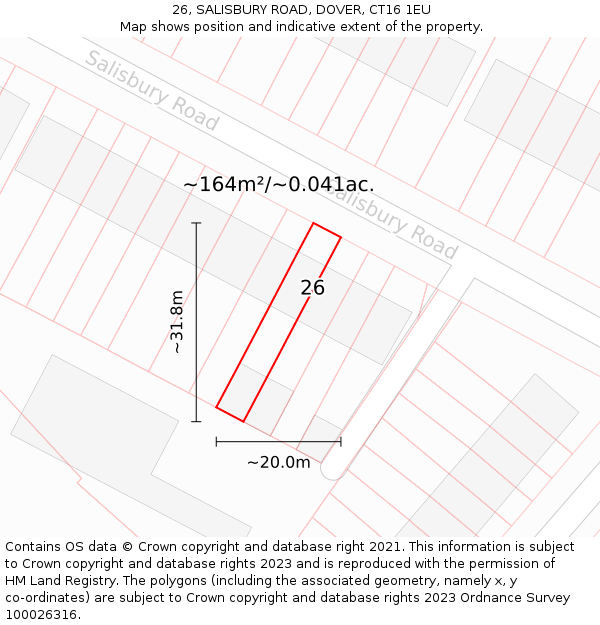 26, SALISBURY ROAD, DOVER, CT16 1EU: Plot and title map