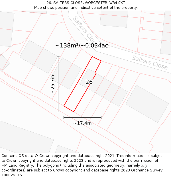26, SALTERS CLOSE, WORCESTER, WR4 9XT: Plot and title map