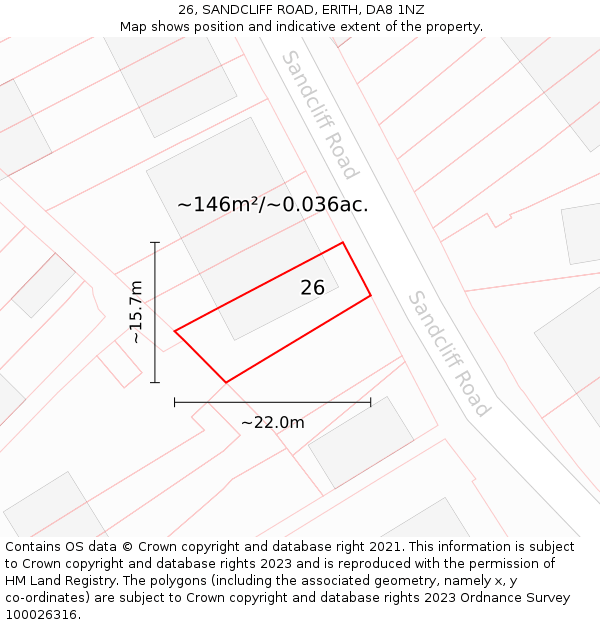 26, SANDCLIFF ROAD, ERITH, DA8 1NZ: Plot and title map