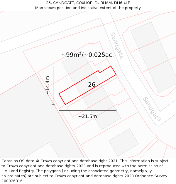 26, SANDGATE, COXHOE, DURHAM, DH6 4LB: Plot and title map