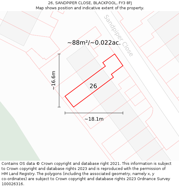 26, SANDPIPER CLOSE, BLACKPOOL, FY3 8FJ: Plot and title map