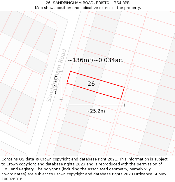 26, SANDRINGHAM ROAD, BRISTOL, BS4 3PR: Plot and title map