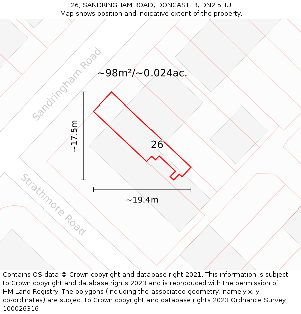 26, SANDRINGHAM ROAD, DONCASTER, DN2 5HU: Plot and title map