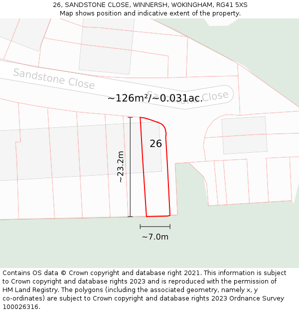 26, SANDSTONE CLOSE, WINNERSH, WOKINGHAM, RG41 5XS: Plot and title map