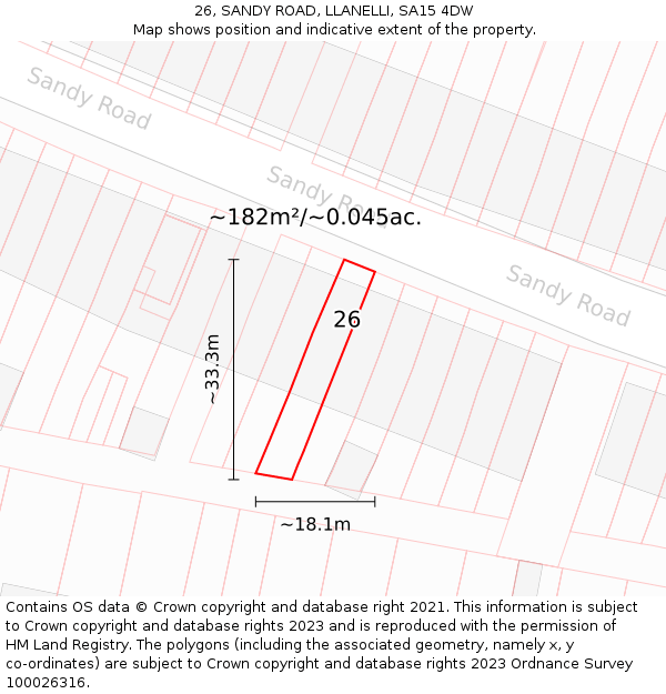 26, SANDY ROAD, LLANELLI, SA15 4DW: Plot and title map