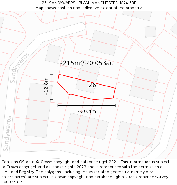 26, SANDYWARPS, IRLAM, MANCHESTER, M44 6RF: Plot and title map