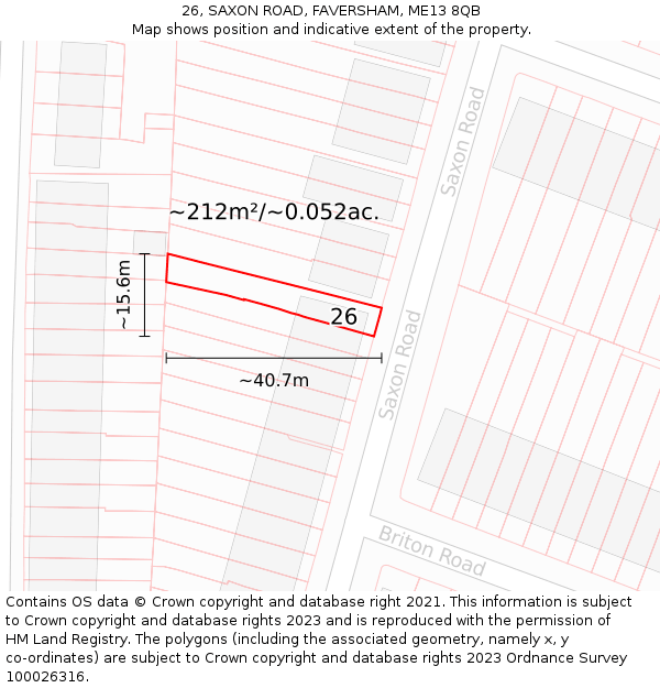 26, SAXON ROAD, FAVERSHAM, ME13 8QB: Plot and title map
