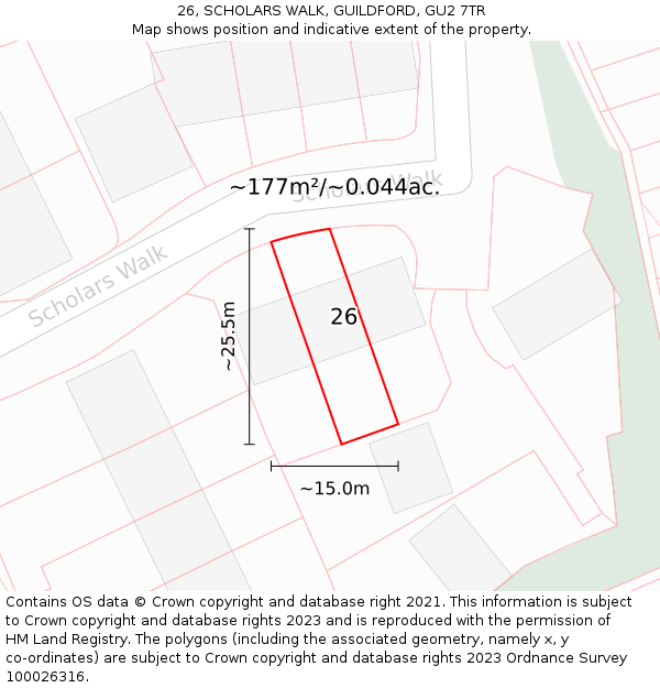 26, SCHOLARS WALK, GUILDFORD, GU2 7TR: Plot and title map