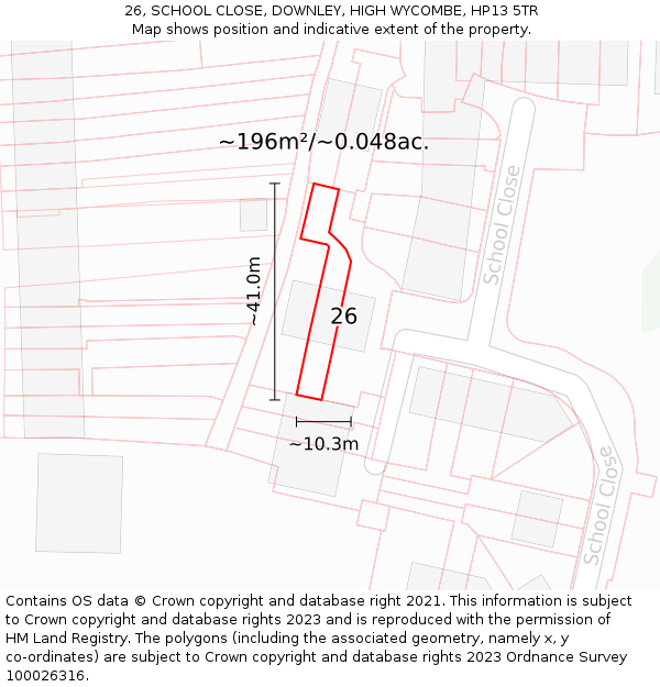 26, SCHOOL CLOSE, DOWNLEY, HIGH WYCOMBE, HP13 5TR: Plot and title map
