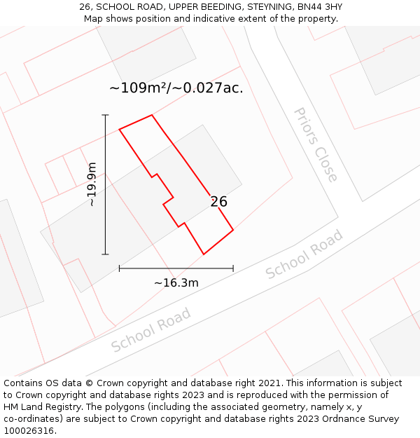 26, SCHOOL ROAD, UPPER BEEDING, STEYNING, BN44 3HY: Plot and title map
