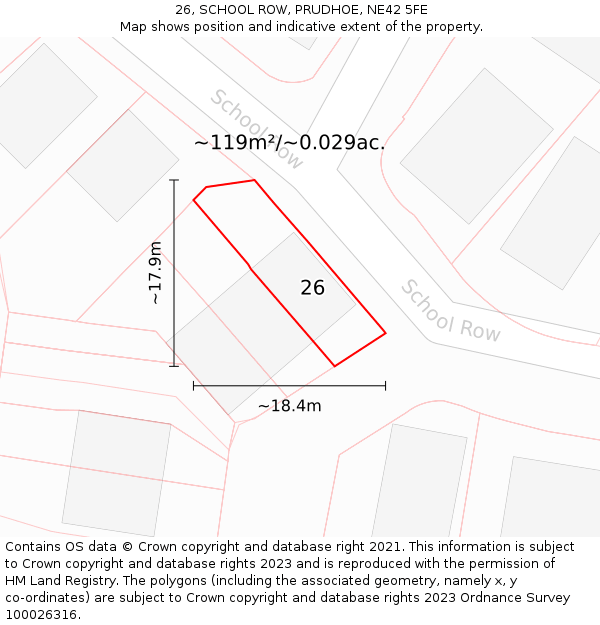 26, SCHOOL ROW, PRUDHOE, NE42 5FE: Plot and title map