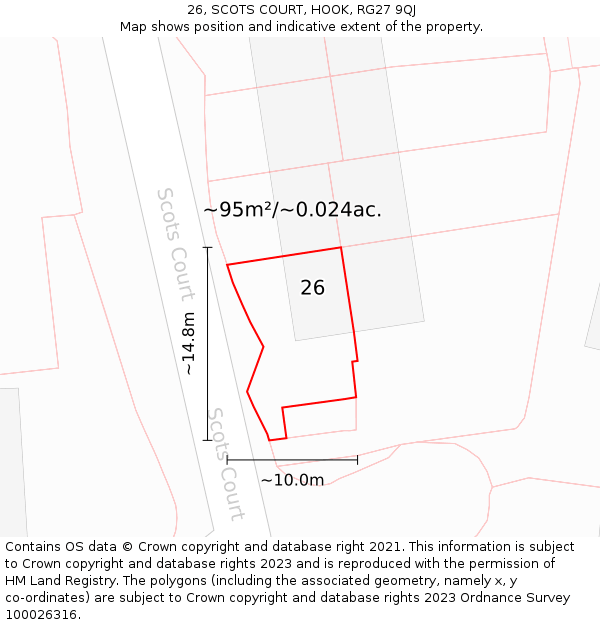 26, SCOTS COURT, HOOK, RG27 9QJ: Plot and title map