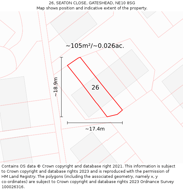 26, SEATON CLOSE, GATESHEAD, NE10 8SG: Plot and title map