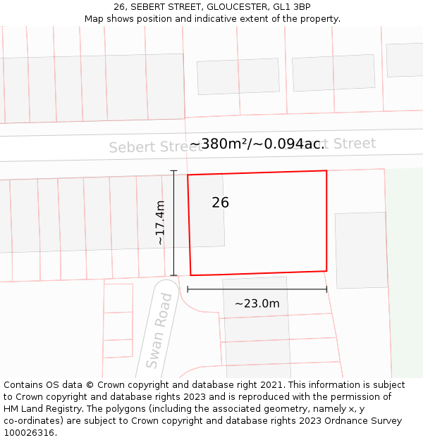 26, SEBERT STREET, GLOUCESTER, GL1 3BP: Plot and title map