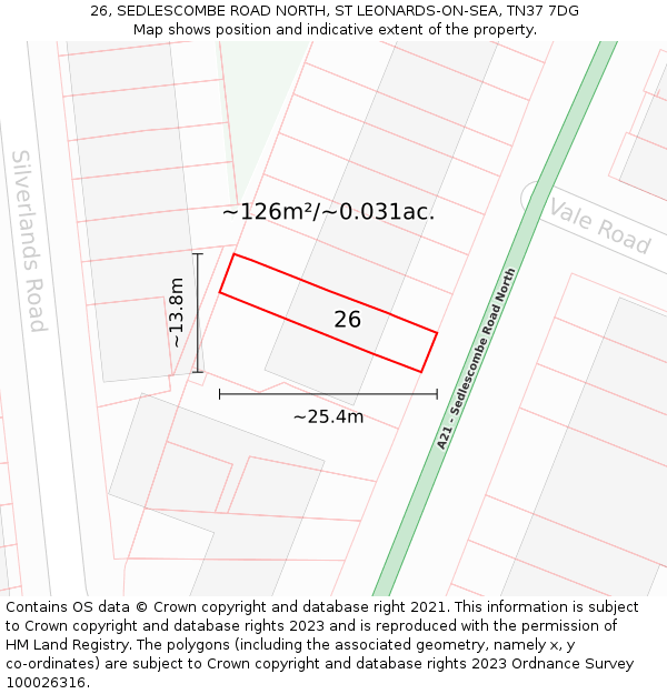 26, SEDLESCOMBE ROAD NORTH, ST LEONARDS-ON-SEA, TN37 7DG: Plot and title map