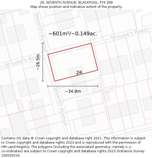 26, SEVENTH AVENUE, BLACKPOOL, FY4 2EB: Plot and title map