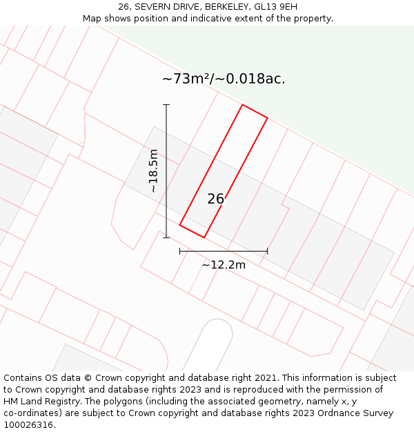 26, SEVERN DRIVE, BERKELEY, GL13 9EH: Plot and title map