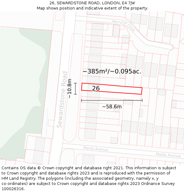 26, SEWARDSTONE ROAD, LONDON, E4 7JW: Plot and title map