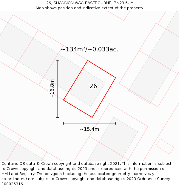 26, SHANNON WAY, EASTBOURNE, BN23 6UA: Plot and title map