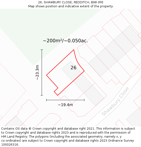 26, SHAWBURY CLOSE, REDDITCH, B98 0PE: Plot and title map