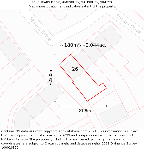 26, SHEARS DRIVE, AMESBURY, SALISBURY, SP4 7YA: Plot and title map