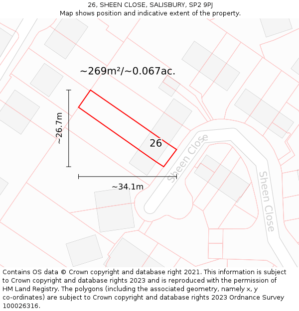 26, SHEEN CLOSE, SALISBURY, SP2 9PJ: Plot and title map