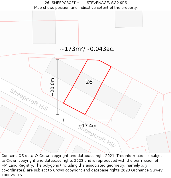 26, SHEEPCROFT HILL, STEVENAGE, SG2 9PS: Plot and title map